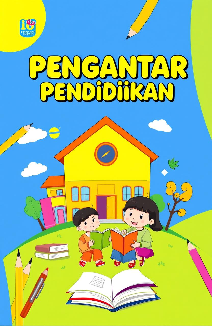 A colorful and engaging cover design for an elementary school education book titled 'Pengantar Pendidikan'