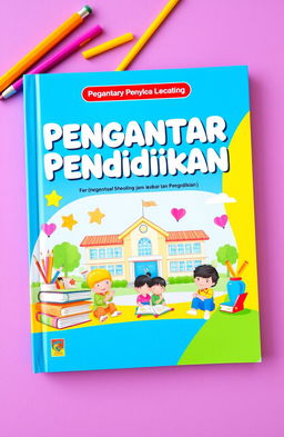 A colorful and engaging cover design for an elementary school education book titled 'Pengantar Pendidikan'