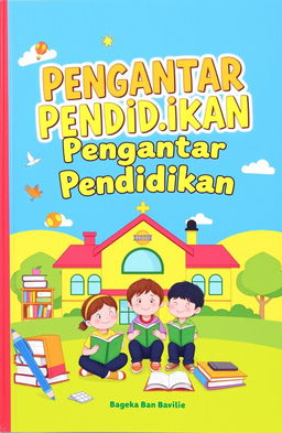 A colorful and engaging cover design for an elementary school education book titled 'Pengantar Pendidikan'