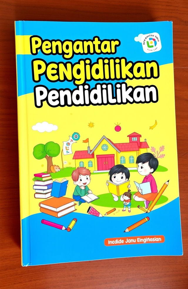 A colorful and engaging cover design for an elementary school education book titled 'Pengantar Pendidikan'