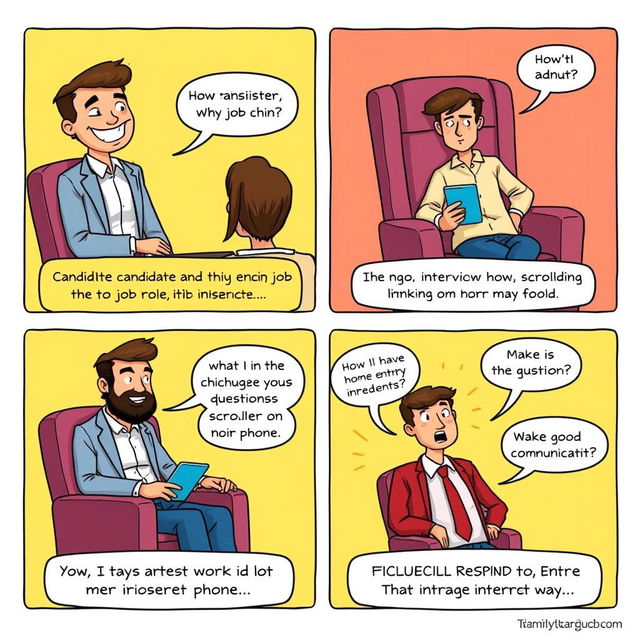 A comic strip depicting a humorous interview scenario illustrating both good and bad communication