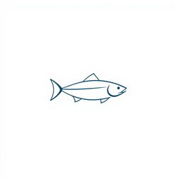 A minimalist logo design featuring a simple, stylized fish on a white background