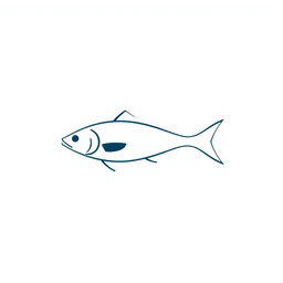 A minimalist logo design featuring a simple, stylized fish on a white background