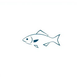 A minimalist logo design featuring a simple, stylized fish on a white background