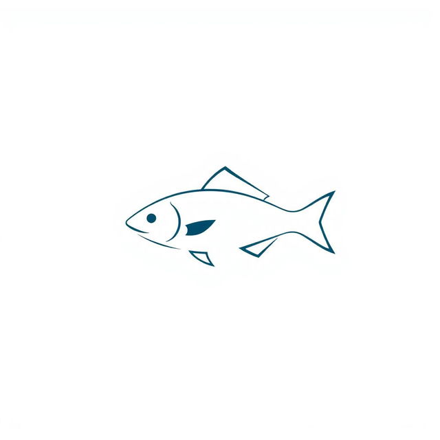 A minimalist logo design featuring a simple, stylized fish on a white background