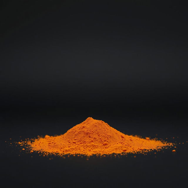 An image of a moderate amount of paprika powder spilled in a mound on the ground, without any other objects in the scene