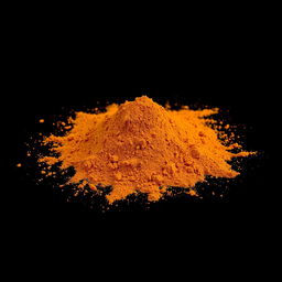 An image of a moderate amount of paprika powder spilled in a mound on the ground, without any other objects in the scene