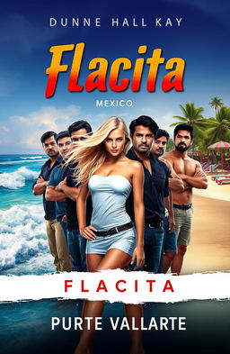 A captivating book cover design for the crime novel titled 'Flacita', set in the vibrant backdrop of Puerto Vallarta, Mexico