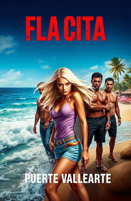 A captivating book cover design for the crime novel titled 'Flacita', set in the vibrant backdrop of Puerto Vallarta, Mexico