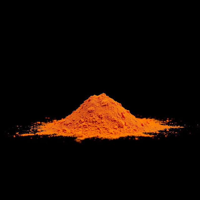 An image of a mound of paprika powder spilled on the ground, with no other objects present in the scene