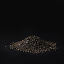 An image of a mound of black pepper powder spilled on the ground, with no other objects present in the scene