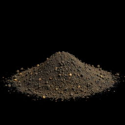 An image of a mound of black pepper powder spilled on the ground, with no other objects present in the scene