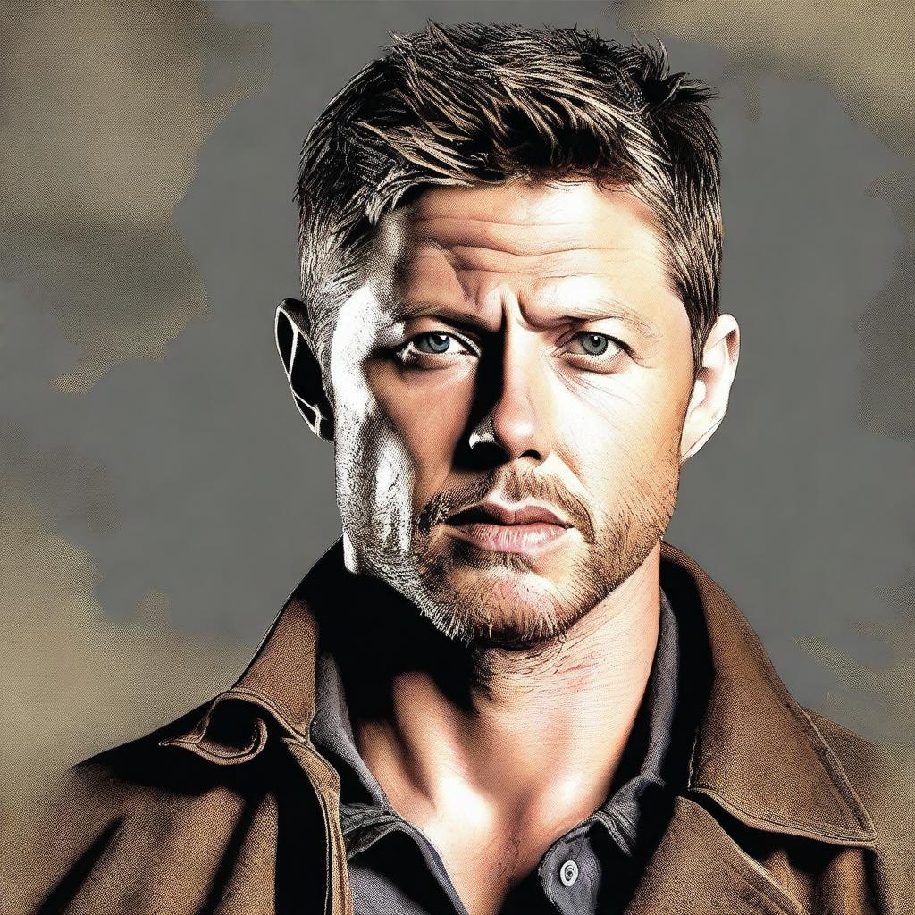 This high-quality digital art image portrays a man who closely resembles actor Jensen Ackles