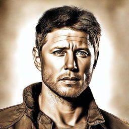 This high-quality digital art image portrays a man who closely resembles actor Jensen Ackles