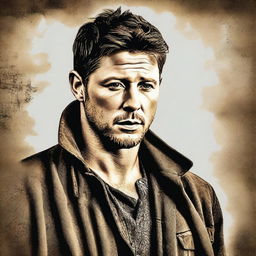 This high-quality digital art image portrays a man who closely resembles actor Jensen Ackles