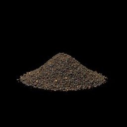 A mound of finely ground black pepper resting on a flat surface, with the mound clearly defined and isolated