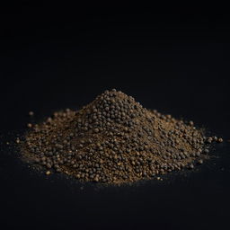 A mound of black pepper powder spilled on a flat surface, completely unobstructed and filling the frame