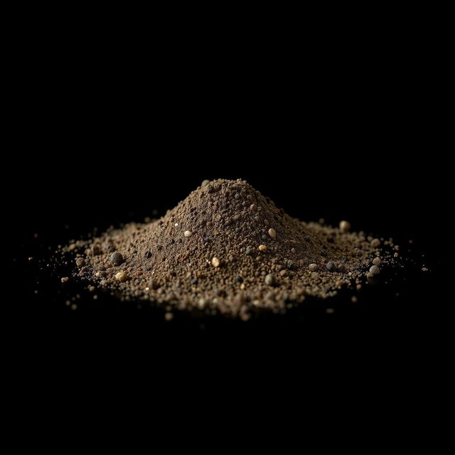 A mound of black pepper powder spilled on a flat surface, completely unobstructed and filling the frame