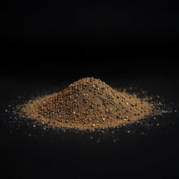 A mound of black pepper powder spilled on a flat surface, completely unobstructed and filling the frame