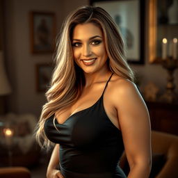 A sensual portrait of a confident woman with voluptuous features, showcasing her beauty and allure