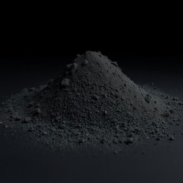 A mound of black gunpowder spilled on a flat surface, completely unobstructed and filling the frame