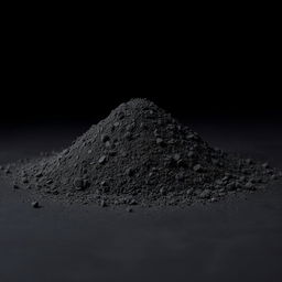 A mound of black gunpowder spilled on a flat surface, completely unobstructed and filling the frame