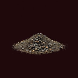 A pile of black pepper powder spilled on the ground, viewed from a frontal perspective