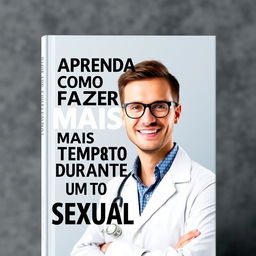 A realistic book cover featuring the title 'Aprenda Como Fazer Mais Tempo Durante um Ato Sexual' prominently displayed