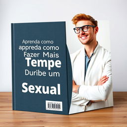 Uma capa de livro realista com o título 'Aprenda Como Fazer Mais Tempo Durante um Ato Sexual' em destaque