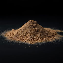 A mound of black and brown powder scattered across a surface, with a completely black background, ensuring there is nothing else in the image
