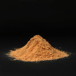 A mound of powder on the ground, composed of 80% black powder and 20% brown powder, thoroughly mixed together