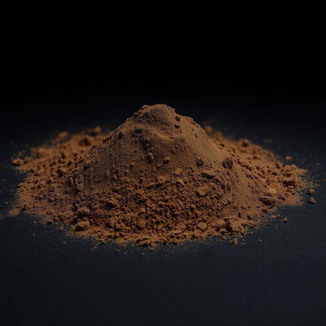 A mound of powder on the ground, composed of 80% black powder and 20% brown powder, thoroughly mixed together