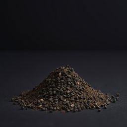 A mound of black pepper powder spilling on a flat surface, with no other objects present in the image