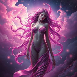A personification of lust depicted as a captivating humanoid figure with flowing, vibrant colors and ethereal features
