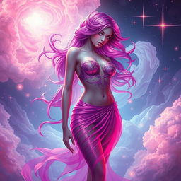 A personification of lust depicted as a captivating humanoid figure with flowing, vibrant colors and ethereal features