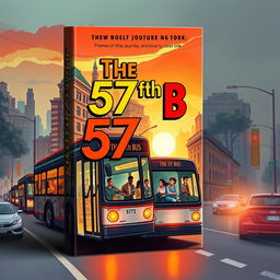 A visually striking book cover for the novel 'The 57th Bus'