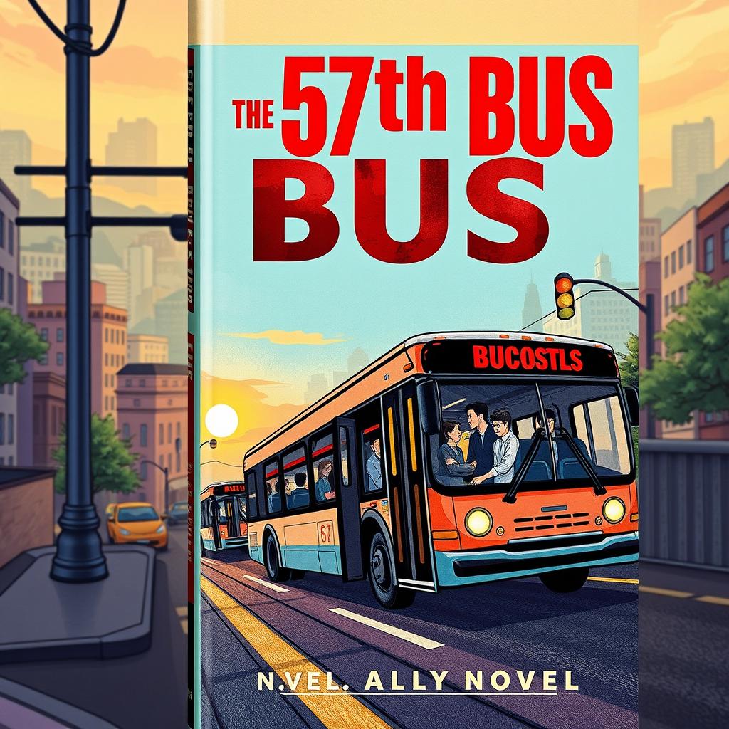 A visually striking book cover for the novel 'The 57th Bus'