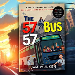 A visually striking book cover for the novel 'The 57th Bus'
