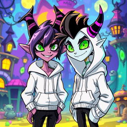 An original character in the style of Hazbin Hotel, standing next to Alastor