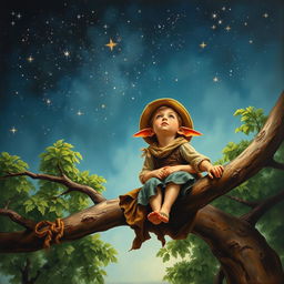 An oil painting on canvas in the style of the 18th century depicting two small, beautiful friends with pointed ears
