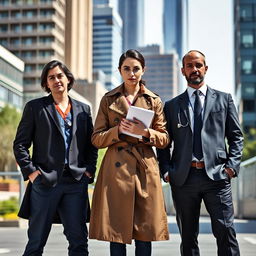 A striking scene featuring three individuals standing side by side