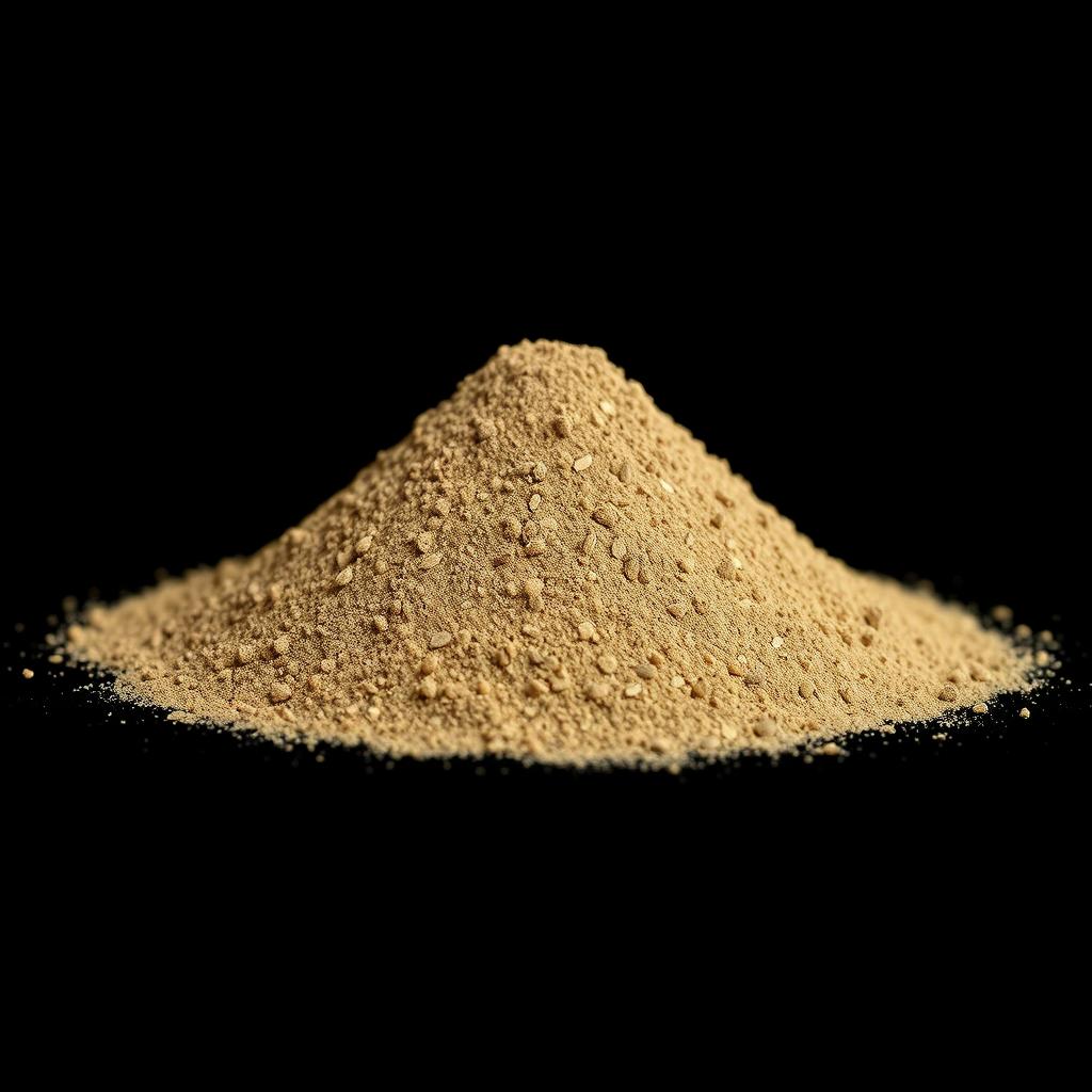 A mound of black pepper powder neatly piled on a flat surface, with no other objects in the image