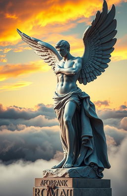 A stunning book cover featuring a Romanian man statue with a beautifully sculpted body and an attractive pose that conveys a sense of strength and elegance