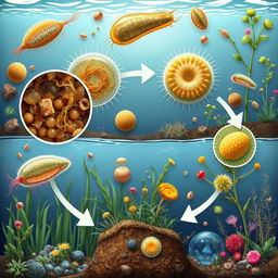 A detailed and informative illustration of protozoa involved in the release of available nutrients in an ecosystem