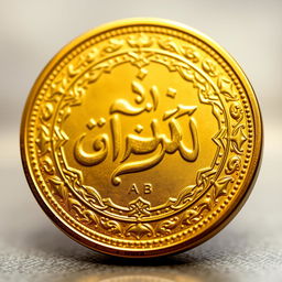 A beautifully designed gold coin featuring the inscription 'Au Zarafshan' elegantly embossed on its surface