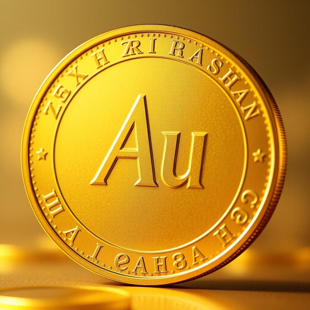 A realistic and detailed illustration of a gold coin with the inscription 'Au' prominently featured in the center