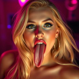 A sensual and alluring scene featuring a confident woman with long, flowing blonde hair