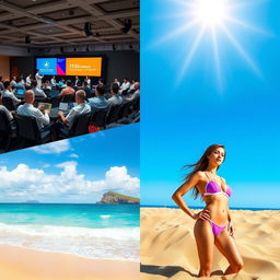 A high-profile medical conference setting with a diverse group of professionals discussing innovative topics