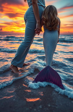 A captivating novel cover featuring a stunning beach landscape at sunset, with vibrant oranges, pinks, and purples in the sky