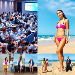 A high-profile medical conference setting featuring a diverse group of medical professionals engaged in discussions, with a focus on innovative technologies